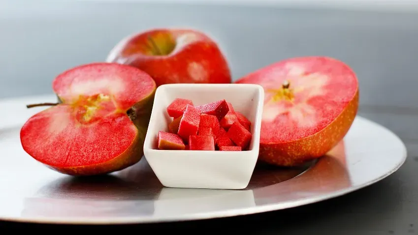 Ученые изучили стимулирование синтеза антоцианов в яблоках с красной мякотью