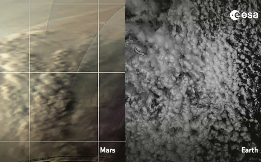 Во время пыльных бурь на Марсе появляются облака, похожие на земные