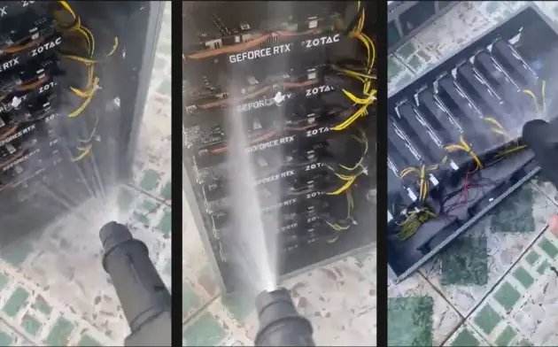 Во Вьетнаме майнер помыл водой из шланга видеокарты для их перепродажи